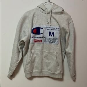 SUPREME X CHAMPION LABEL GRAY HOODIE SWEATSHIRT‎ SIZE M